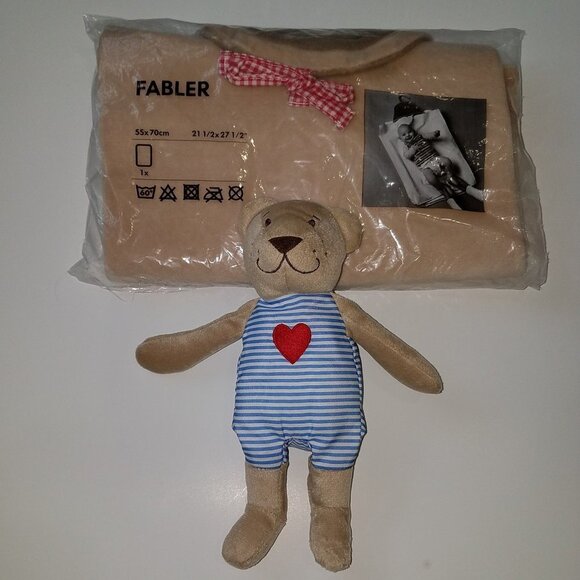 IKEA Fabler (NEW) Changing Mat (PREOWNED) Teddy Bear Lovey Plush Heart Baby Lot - Picture 1 of 8